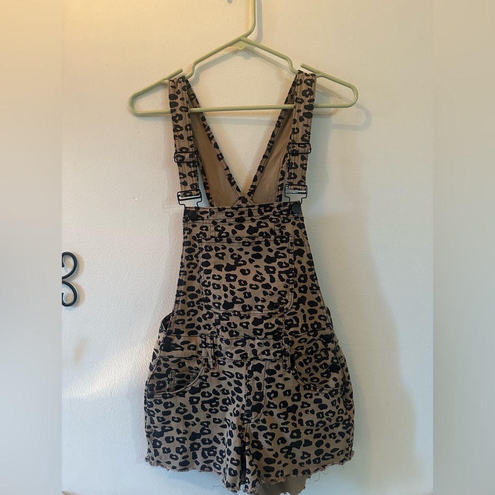 Fashion Nova Tan and Black Leopard Overalls